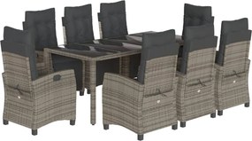 vidaXL Σετ Τραπεζαρίας Κήπου 9 τεμ. Γκρι Συνθ. Ρατάν με Μαξιλάρια
