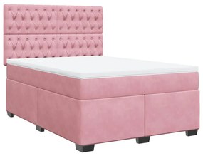 Κρεβάτι Boxspring με Στρώμα Ροζ 140x190 εκ. Βελούδινο - Ροζ