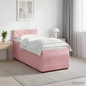 vidaXL Κρεβάτι box spring με στρώμα Ροζ 90 x 200 cm Βελούδο