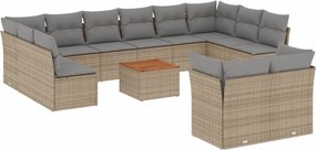 vidaXL Σετ Καναπέ Κήπου 13τεμ Μπεζ Συνθ. Ρατάν με Μαξιλάρια