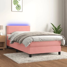 ΚΡΕΒΑΤΙ BOXSPRING ΜΕ ΣΤΡΩΜΑ &amp; LED ΡΟΖ 90X200 ΕΚ. ΒΕΛΟΥΔΙΝΟ 3134326