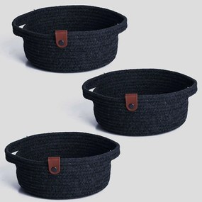 Καλάθια Αποθήκευσης (Σετ 3Τμχ) 171JTR1249 25x25x10cm Black Aberto Design Cotton