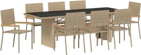 vidaXL Σέτ φαγητού για κήπο 9 pcs Μπεζ συνθετικό ρατάν