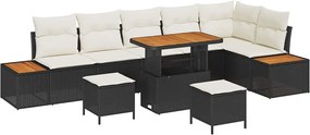 vidaXL Σετ Καναπέ Κήπου με μαξιλάρι 9 pcs Μαύρο Πολυ ράταν