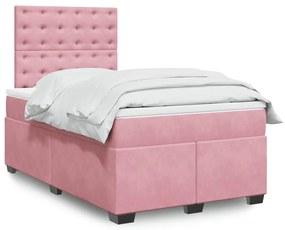 vidaXL Κρεβάτι Boxspring με Στρώμα Ροζ 120x190 εκ. Βελούδινο