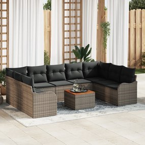vidaXL Γκρι Σετ Καναπέ Κήπου 10 pcs Γκρι Μεγάλο Ρατάν