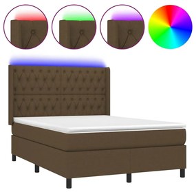 Κρεβάτι Boxspring με Στρώμα &amp; LED Σκ.Καφέ 140x190εκ. Υφασμάτινο - Καφέ