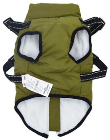 vidaXL Μπουφάν Σκύλου Στρατιωτικό Πράσινο S Φλις και Πολυεστέρας
