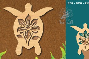 Σετ των 2 Intra απο ξύλο plywood 3mm-4mm πάχος - Flowers Turtle Cut Laser Decoration 3 Δίασταση 20x20 cm INTRAFABR-114451787