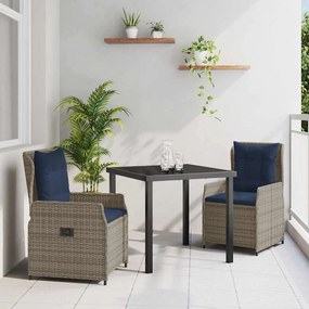 vidaXL Σέτ φαγητού για κήπο 3 pcs Γκρι Πολυ ράταν