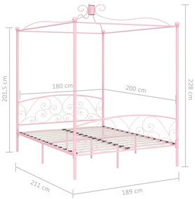 Πλαίσιο Κρεβατιού με Ουρανό Ροζ 180 x 200 εκ. Μεταλλικό - Ροζ