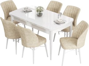 Extendable Dining Table &amp; Chairs Set (7 Pieces) Eva - White, Cream White
Cream