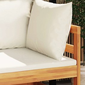 vidaXL Καναπές Γωνιακός από Μασίφ Ξύλο Ακακίας με Λευκά Κρεμ Μαξιλάρια