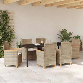 vidaXL Σέτ φαγητού για κήπο 7 pcs Μπεζ συνθετικό ρατάν