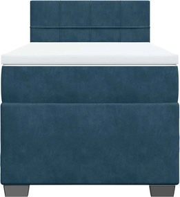 vidaXL Κρεβάτι Boxspring με Στρώμα Σκούρο Μπλε 100x200 εκ. Βελούδινο