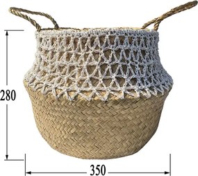 Stewehome Πλεκτή ψάθα καλάθι με δαντέλα Πολύχρωμο 35x28x35 cm