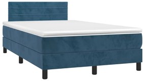 Κρεβάτι Boxspring με Στρώμα &amp; LED Σκ. Μπλε 120x190εκ. Βελούδινο - Μπλε