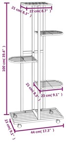 Βάση Λουλουδιών 5 Επιπέδων με Ρόδες 83x25x103,5 εκ Μαύρη Σίδερο - Μαύρο