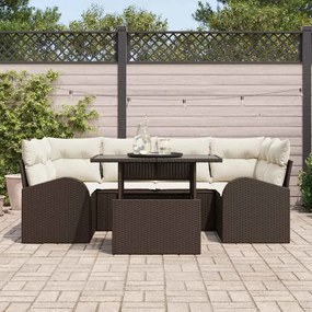 vidaXL Σετ Καναπέ Κήπου με μαξιλάρι 7 pcs Καφέ Πολυ ράταν