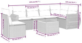 vidaXL Σετ Σαλονιού Κήπου 7 τεμ. Γκρι Συνθετικό Ρατάν με Μαξιλάρια