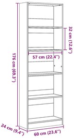 Βιβλιοθήκη Καφέ Δρυς 60x24x176 εκ. από Επεξεργασμένο Ξύλο - Καφέ