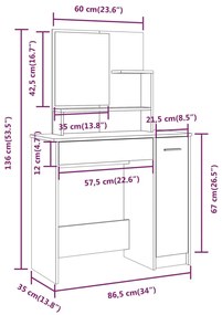 Μπουντουάρ Σετ Καφέ Δρυς 86,5 x 35 x 136 εκ. - Καφέ