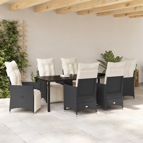 vidaXL Σετ Κήπου 7 Τεμαχίων με Μαξιλάρια Μαύρο Πολυ Ρατάν