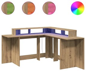vidaXL Γραφείο με LED Αρτισιανή Δρυς 152x152x91 εκ. Επεξεργασμένο Ξύλο