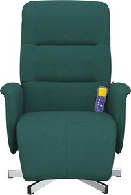 vidaXL Πολυθρόνα Μασάζ Ανακλινόμενη με Υποπόδιο Σκ. Πράσινο Υφασμάτινη