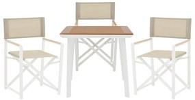 Τραπεζαρία Mabu-Synergy σετ 3τεμ λευκό αλουμίνιο και plywood σε φυσικό χρώμα 80x80x74εκ 80x80x74 εκ.
