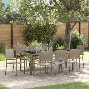 vidaXL Σέτ φαγητού για κήπο 9 pcs Γκρι 190 x 90 x 75 cm