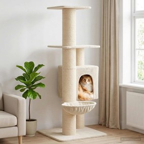 vidaXL Δέντρο γάτας με στύλους ξύρας Κρεμ 137 cm
