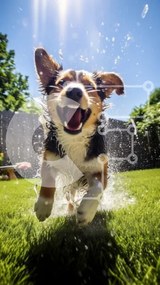 Intra Συλλεκτικό Ξύλινο Παζλ Plywood  4mm - Happy Beagle που τρέχει μέσα από το νερό στην πίσω αυλή Σε Ξύλινο Κουτί - Διαστάσεις: 10x10 cm – 25 κομμάτια