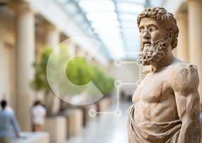 Intra Συλλεκτικό Ξύλινο Παζλ Plywood  4mm - Αρχαίο ελληνικό άγαλμα στο διάδρομο του Μουσείου Σε Ξύλινο Κουτί - Διαστάσεις Puzzle: 10x10 cm – 25 κομμάτια