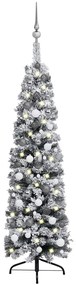 vidaXL Χριστουγεννιάτικο Δέντρο Slim με LED & Μπάλες Πράσινο 150 εκ.