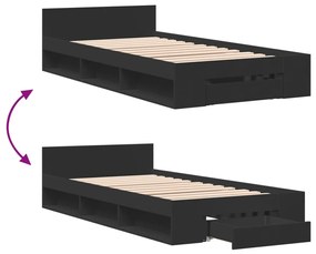 vidaXL Πλαίσιο Κρεβατιού με Συρτάρια Μαύρο 75x190εκ Επεξεργασμένο Ξύλο