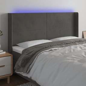 Κεφαλάρι Κρεβατιού LED Σκούρο Γκρι 203x16x118/128εκ. Βελούδινο 3123835