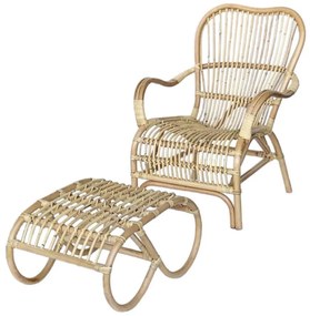 Πολυθρόνα με υποπόδιο Nextdeco Akela από φυσικό rattan Υ87x80x65εκ.