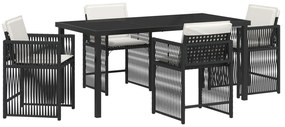 vidaXL Σετ Τραπεζαρίας Κήπου 5 Τεμαχίων με Μαξιλάρια Μαύρο Πολυ Ρατάν