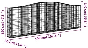 vidaXL Συρματοκιβώτια Τοξωτά 9 τεμ. 400x30x120/140 εκ. Γαλβαν. Ατσάλι