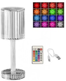 LED Επαναφορτιζόμενο RGB Επιτραπέζιο Φωτιστικό Crystal Lamp με Τηλεχειριστήριο RZ-120 Διάφανο
