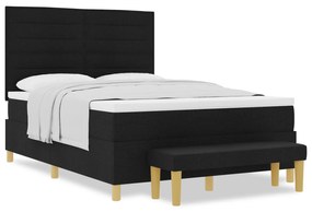 vidaXL Κρεβάτι Box Spring με Στρώμα & Πάγκο Μαύρο 140x200 εκ Ύφασμα