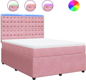 vidaXL Κρεβάτι Boxspring με Στρώμα Ροζ 160x200 εκ. Βελούδινο