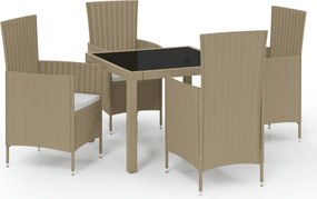 vidaXL Σετ Τραπεζαρίας Εξ. Χώρου 5 τεμ. Μπεζ Συνθ. Ρατάν με Μαξιλάρια