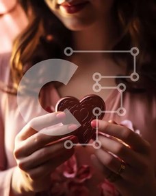 Intra Συλλεκτικό Ξύλινο Παζλ Plywood 4mm - Γυναίκα που κρατά σοκολάτα σε σχήμα καρδιάς Σε Ξύλινο Κουτί - Διαστάσεις: 10x10 cm – 25 κομμάτια