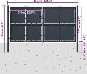 vidaXL Πόρτα Κήπου Ανθρακί 300x125 εκ. από Ατσάλι