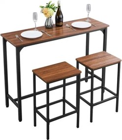 VEVOR Bar Table, 3PCS 1193.8mm Bars Tables Set, Bar Tables and Chair Set with Rounded Edge Design, Rectangular Pub Table with Two Stools for Office Desk, Breakfast Corner, Mini Bars, Rustic Brown