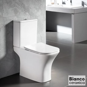 Bianco Ceramica Eco Line Delia Λεκάνη Κάτωστομια Με Καζανάκι &amp; Αποσπώμενο Κάλυμμα Βακελίτη Slim Soft-close Λευκό Γυαλιστερό