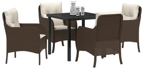 vidaXL Σετ Dining Κήπου 5 Τεμαχίων  με Μαξιλάρια Καφέ Πολυ Ρατάν