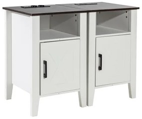 VEVOR Farmhouse End Table Night Stand with USB Outlets LED Light Set of 2 White